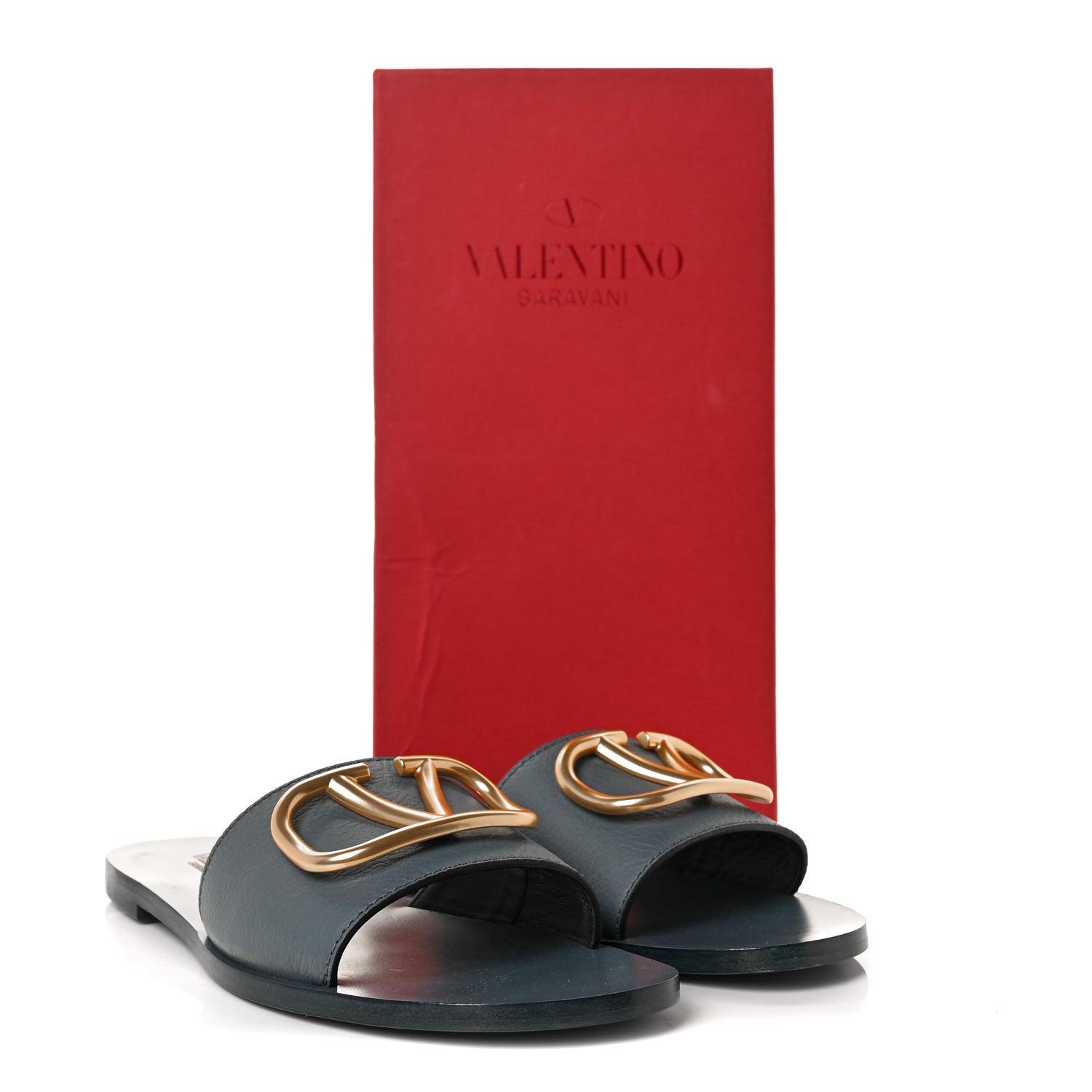 Valentino Garavani Grainy Cowhide Vlogo Flat Slide Sandals 38.5 Amadeus 9 of 9