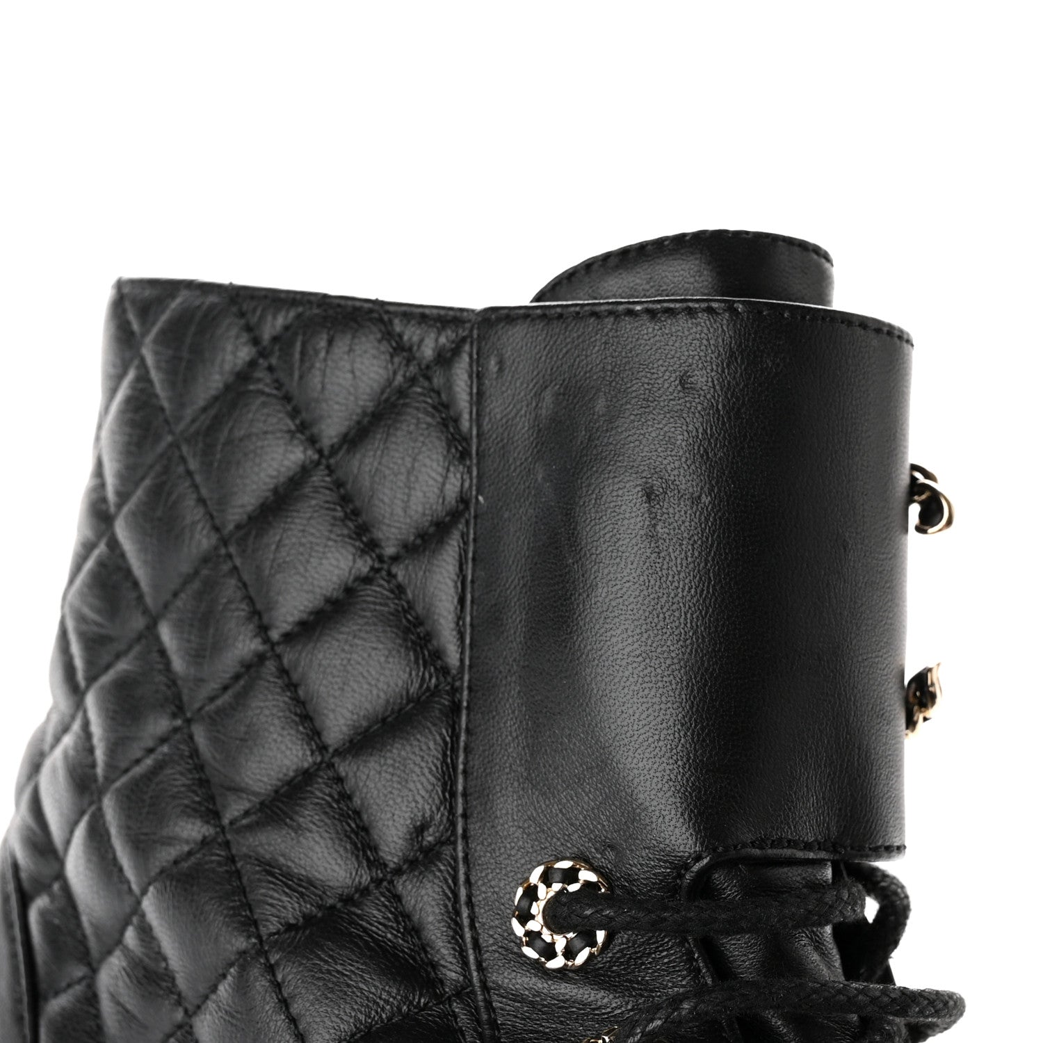 Chanel Shiny Lambskin Quilted Lace Up Combat Boots 40.5 Black 9 of 14