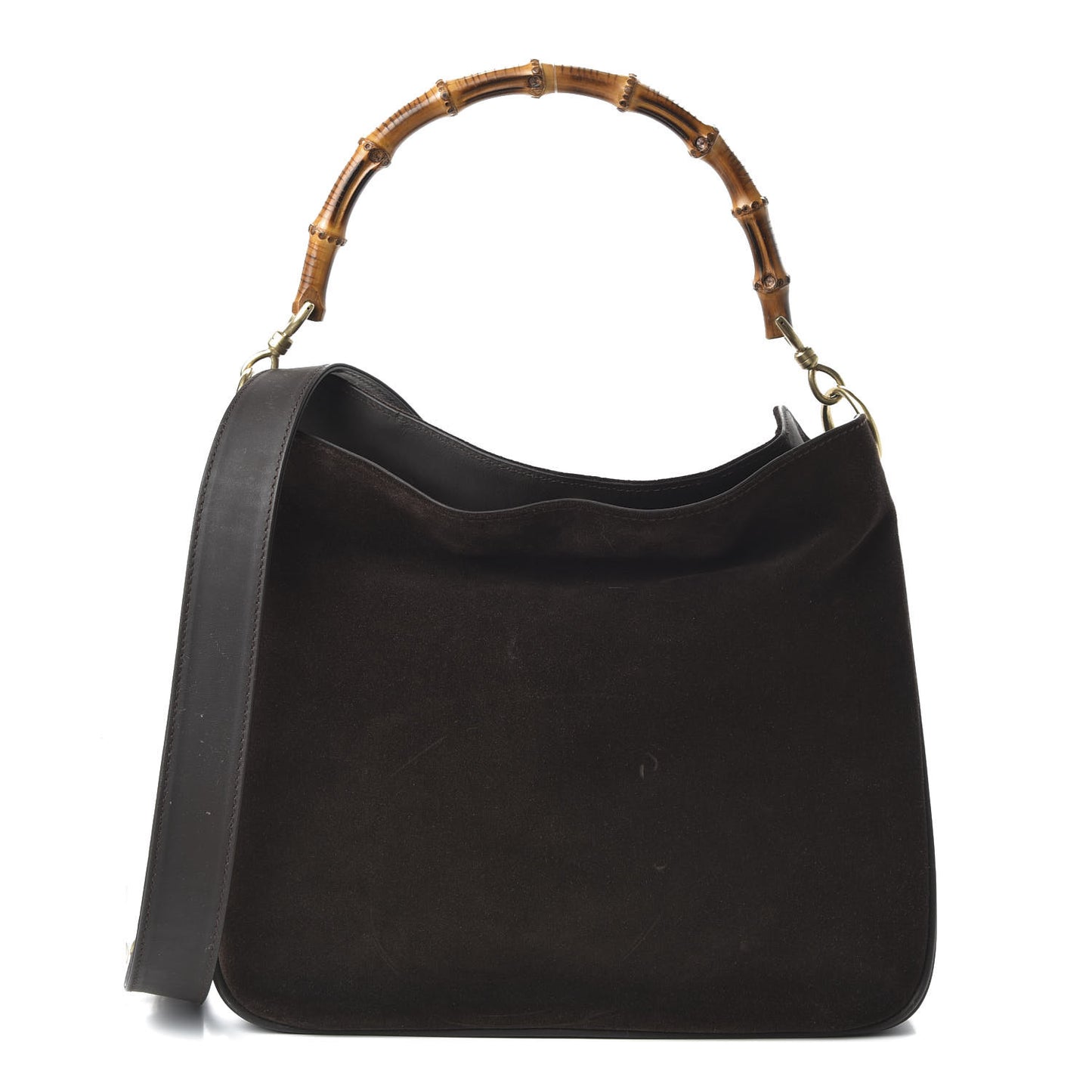 Suede Bamboo Top Handle Tote Dark Brown