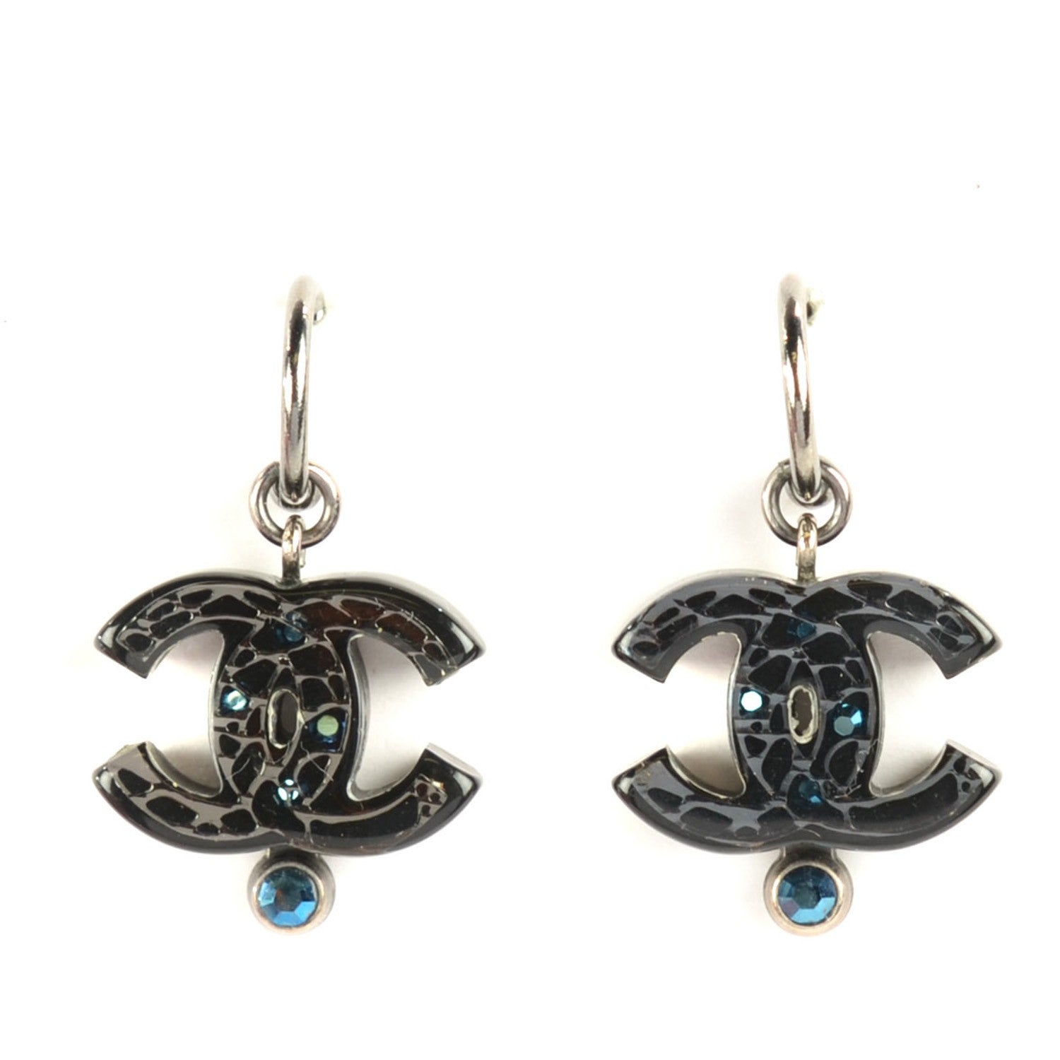 Chanel Resin Crystal CC Earrings Black 1 of 4