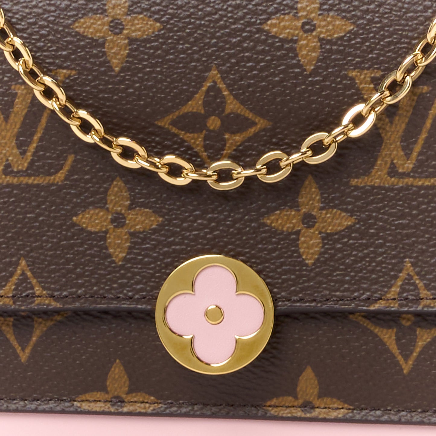 Monogram Flore Chain Wallet Rose Ballerine
