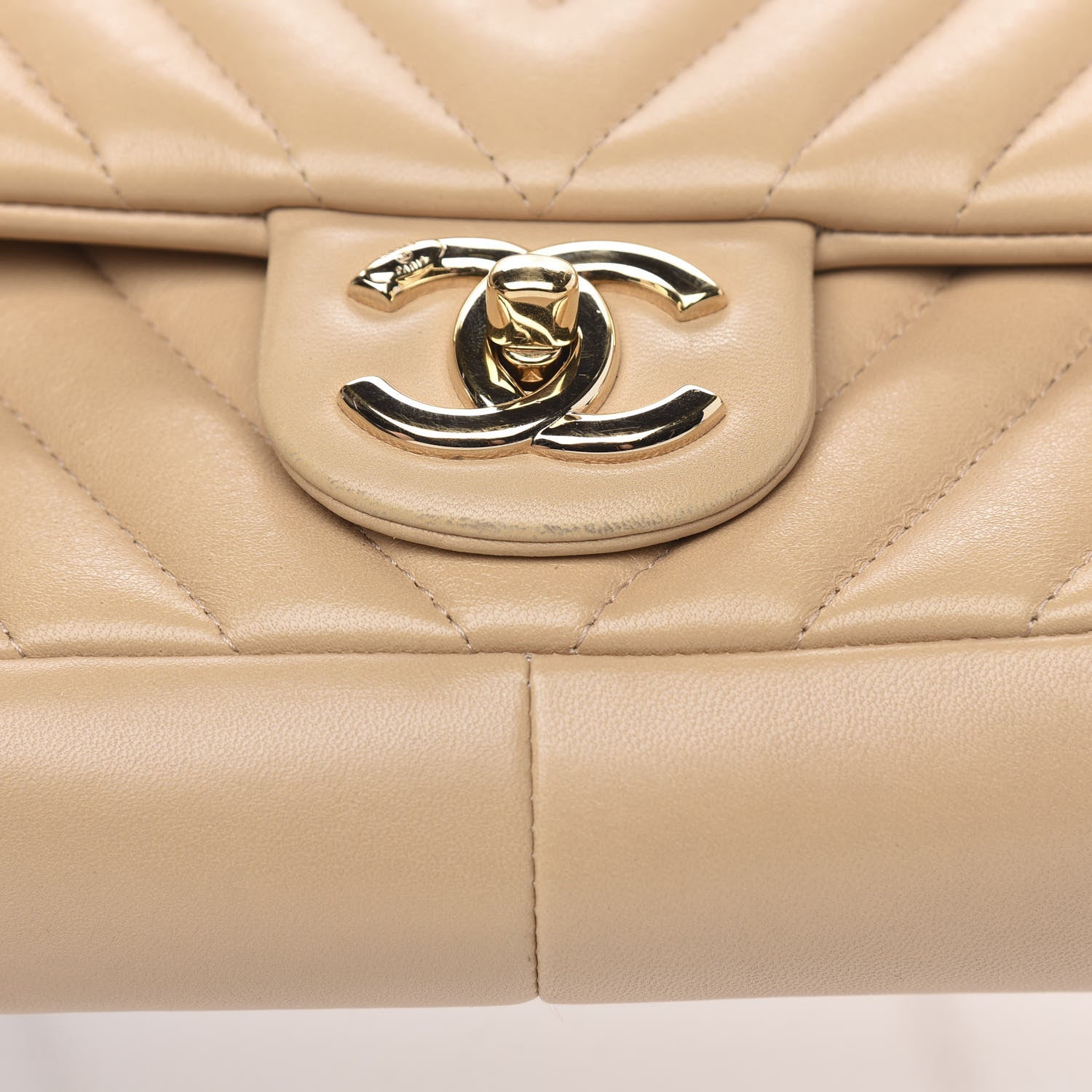 Chanel Lambskin Chevron Quilted Small Single Flap Light Beige 16 of 17