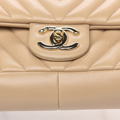 Chanel Lambskin Chevron Quilted Small Single Flap Light Beige 16 of 17