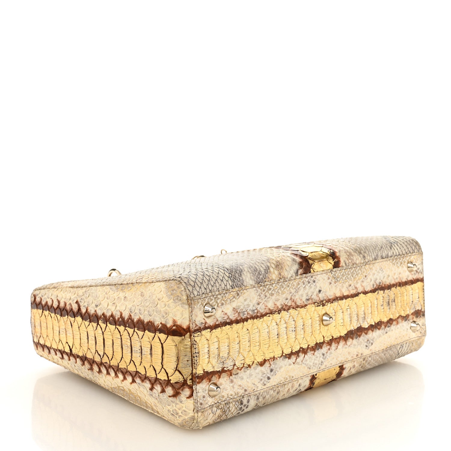 Christian Dior Metallic Snakeskin Large Lady Dior Beige Gold 4 of 13