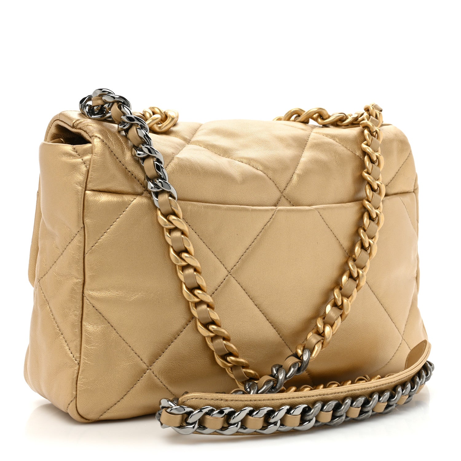 Chanel Metallic Goatskin Quilted Large Chanel 19 Flap Gold 3 of 14