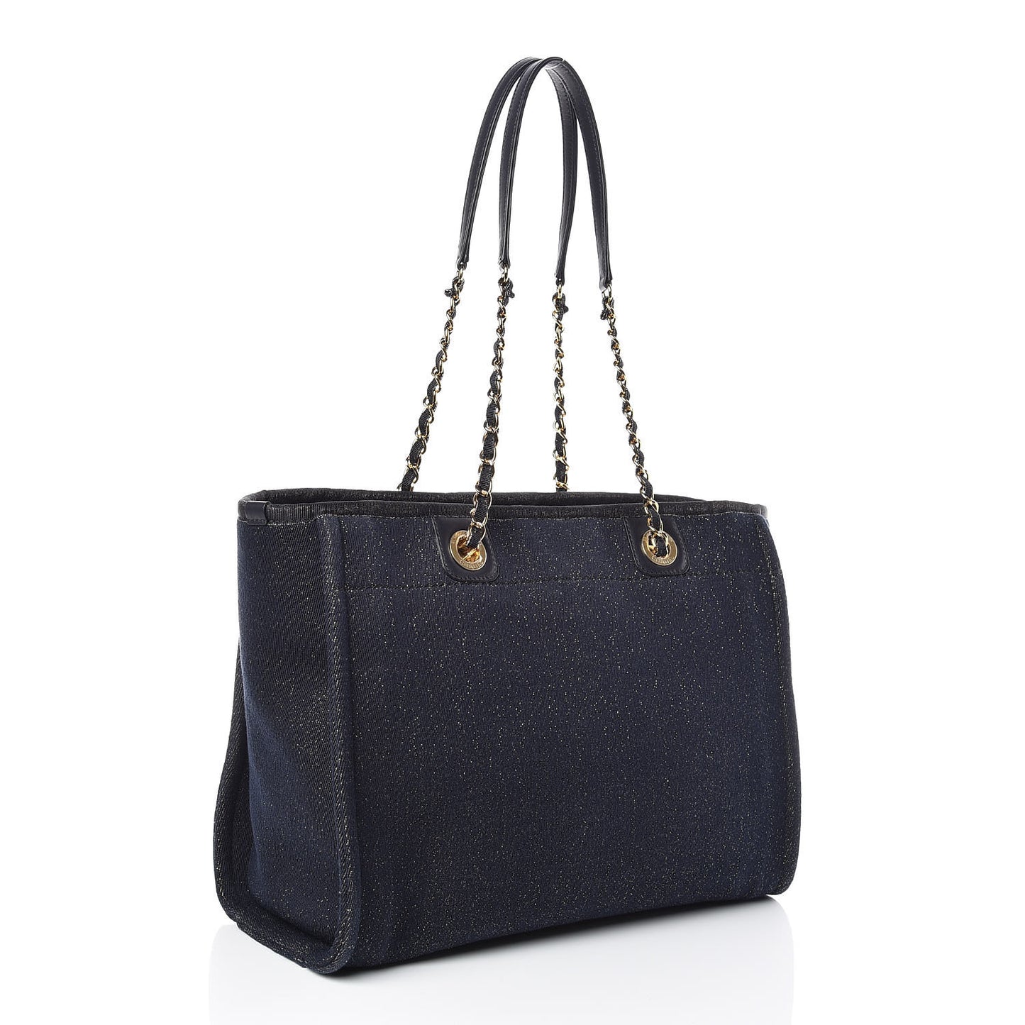 Lurex Canvas Small Deauville Tote Navy Blue Gold