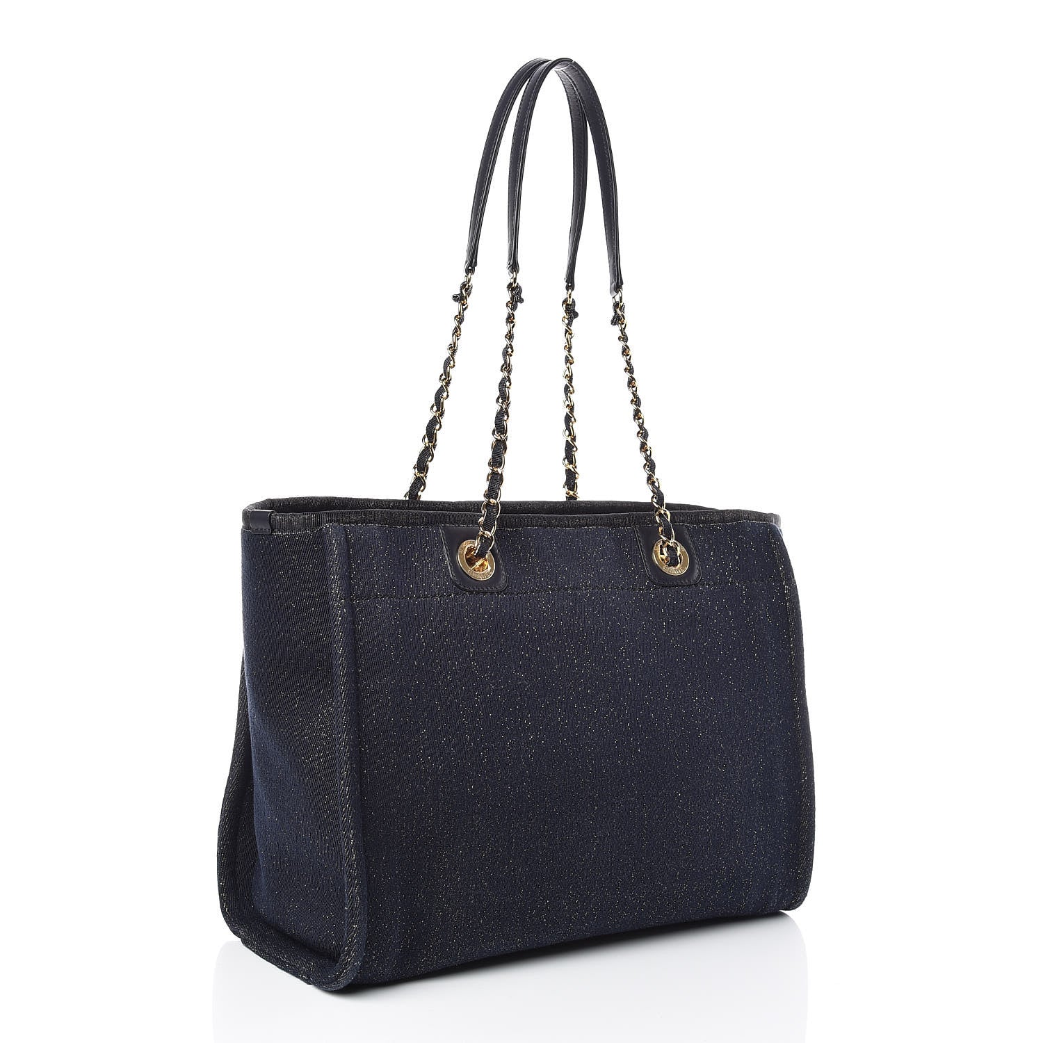 Chanel Lurex Canvas Small Deauville Tote Navy Blue Gold 3 of 10