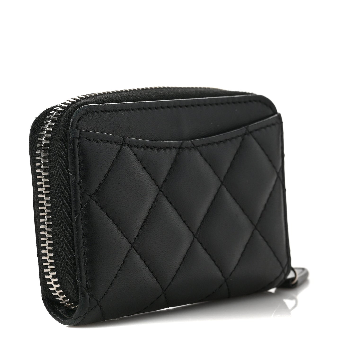 Lambskin Quilted Zip Coin Purse Black