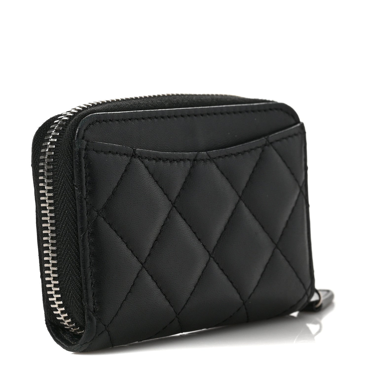 Chanel Lambskin Quilted Zip Coin Purse Black 3 of 8