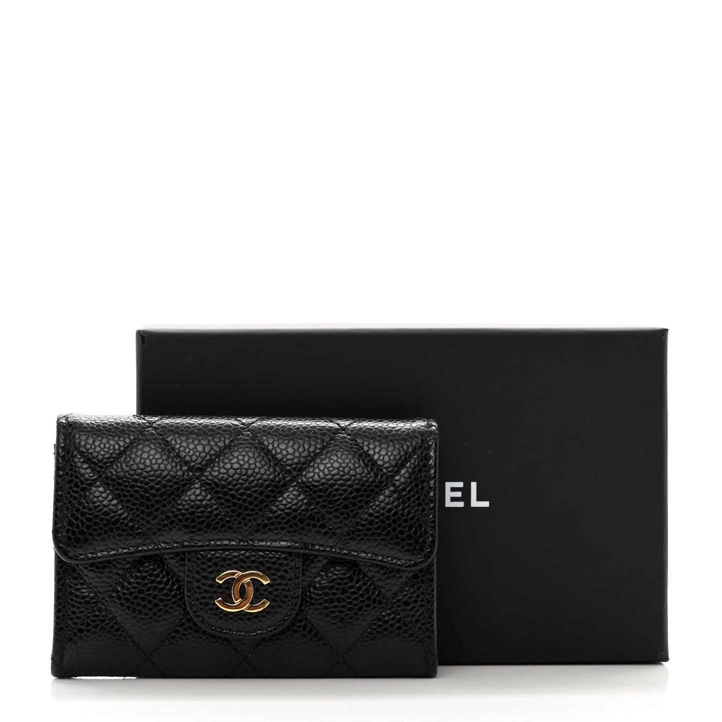 Caviar Quilted Flap Card Holder Wallet Black