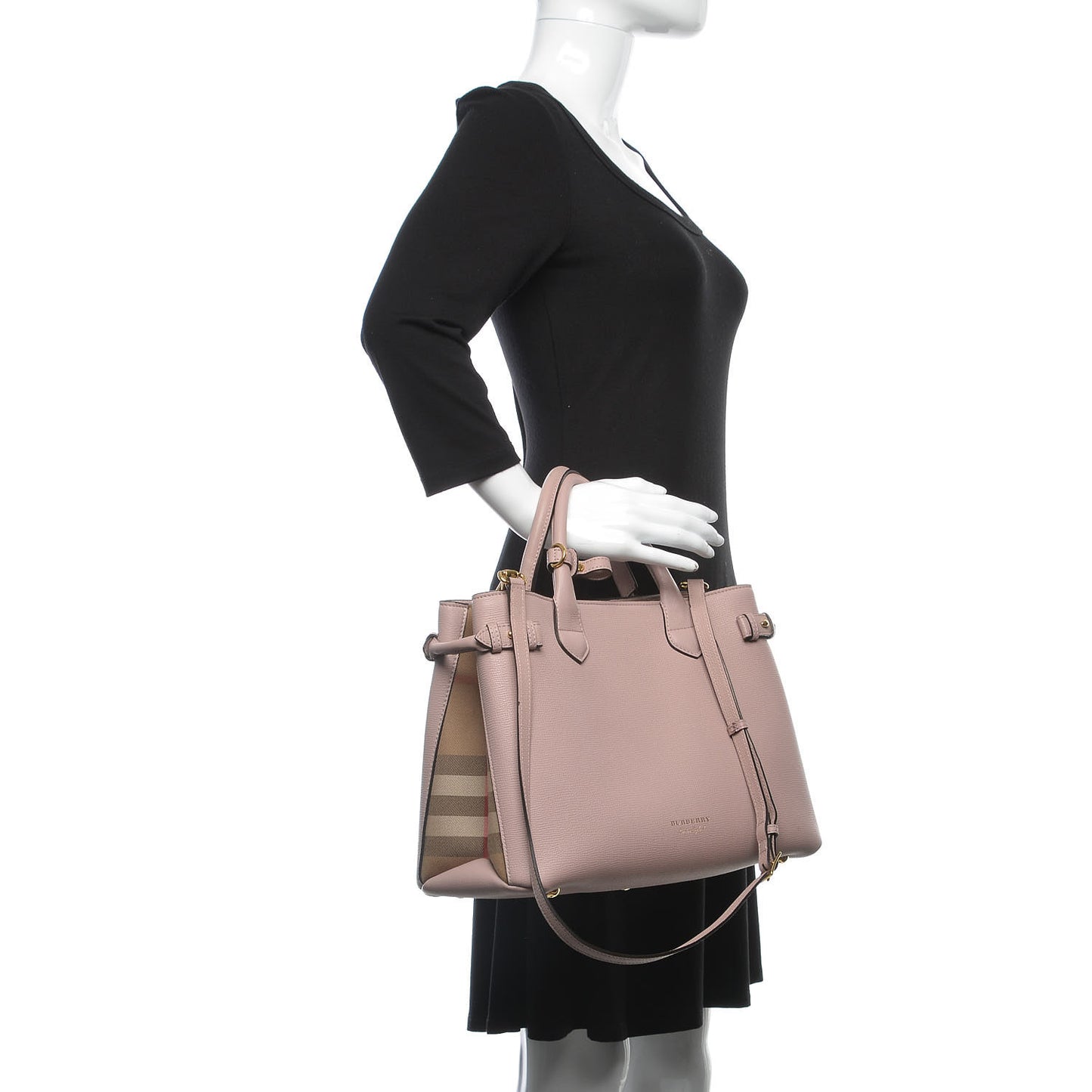 Grainy Calfskin House Check Medium Banner Tote Pale Orchid