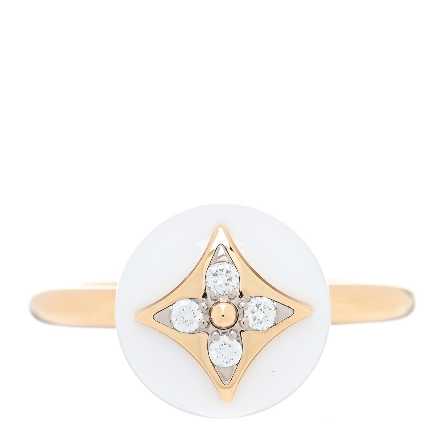 18K Yellow Gold Diamond White Agate Color Blossom Ring 51 5.75