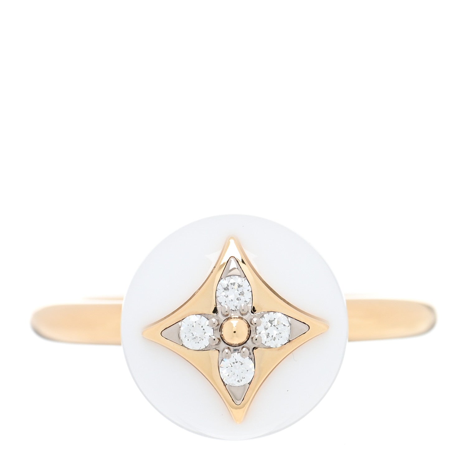 Louis Vuitton 18K Yellow Gold Diamond White Agate Color Blossom Ring 51 5.75 1 of 4