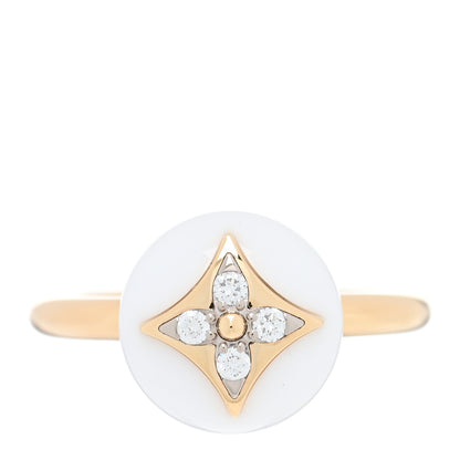 Louis Vuitton 18K Yellow Gold Diamond White Agate Color Blossom Ring 51 5.75 1 of 4
