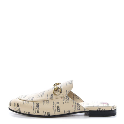 Gucci Calfskin Stamp Print Womens Princetown Slippers 37 Soy Black 1 of 9
