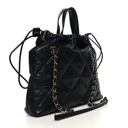 Chanel Lambskin Quilted Small Drawstring Shopping Bag Black 3 of 10