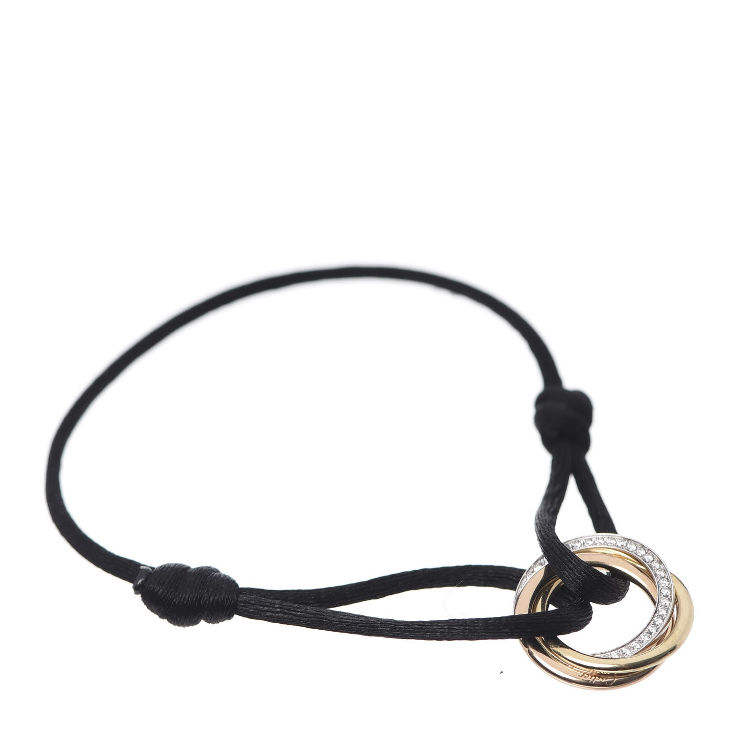 Cartier 18K White Yellow Pink Gold Diamond Trinity Cord Bracelet Black 1 of 6