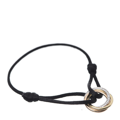 Cartier 18K White Yellow Pink Gold Diamond Trinity Cord Bracelet Black 1 of 6