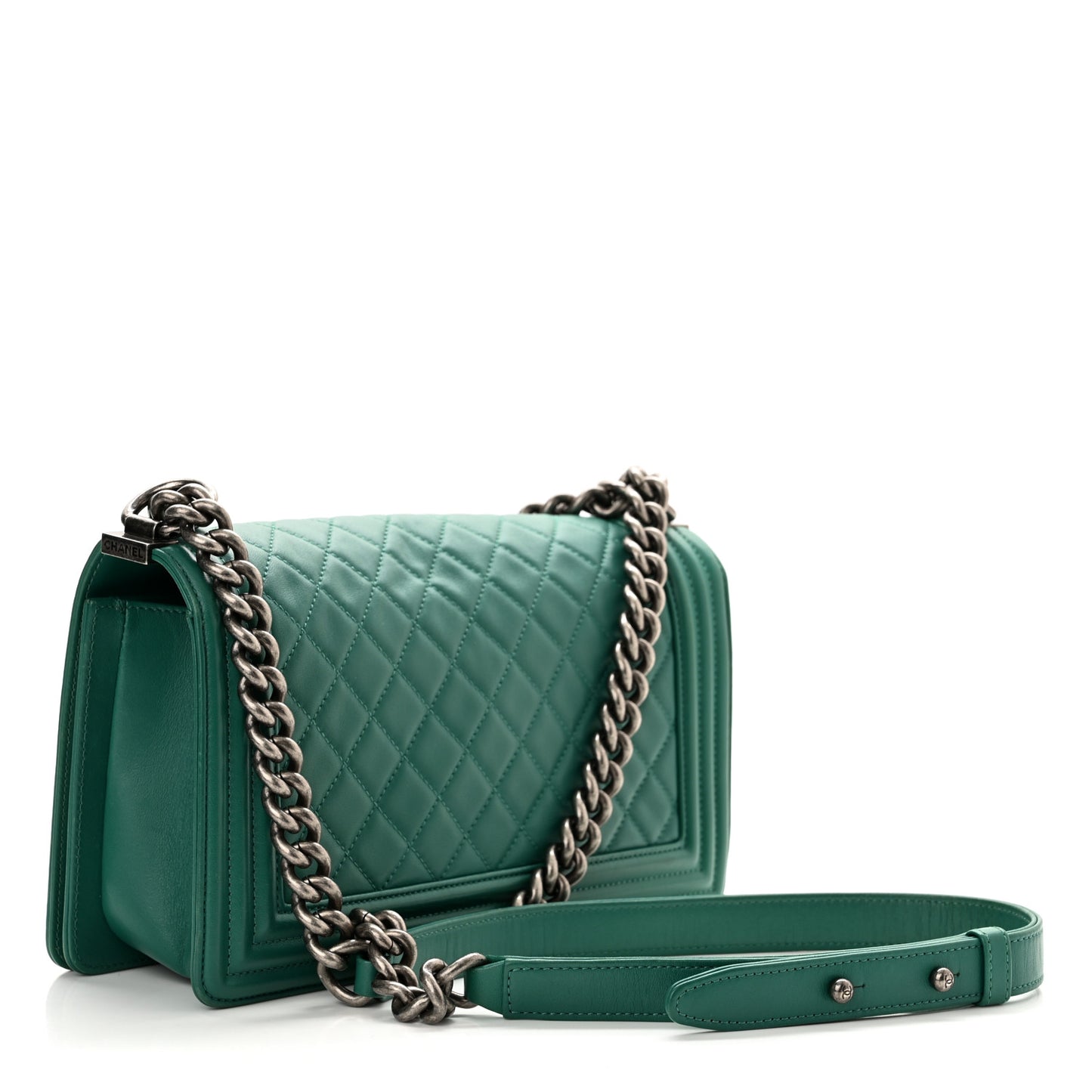 Lambskin Quilted Medium Boy Flap Green