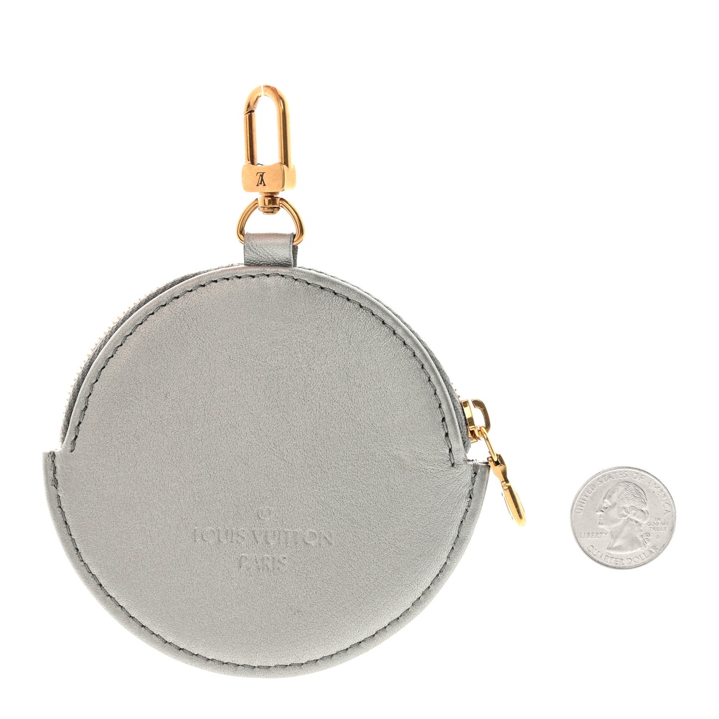 Metallic Calfskin New Wave Multi Pochette Round Coin Purse Silver