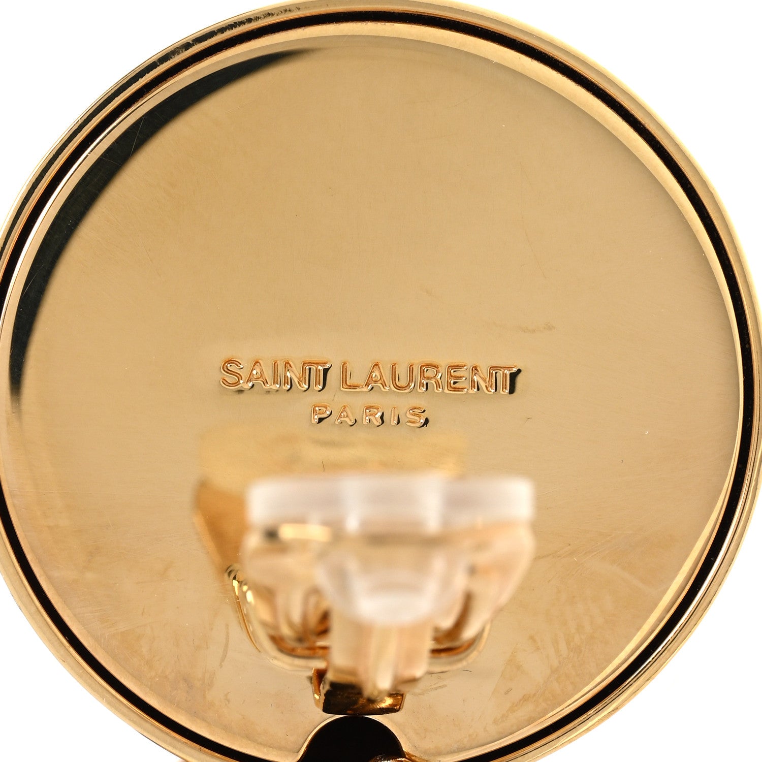 Saint Laurent Metal Resin Square Geometric Clip On Earrings Creme Dor 4 of 4