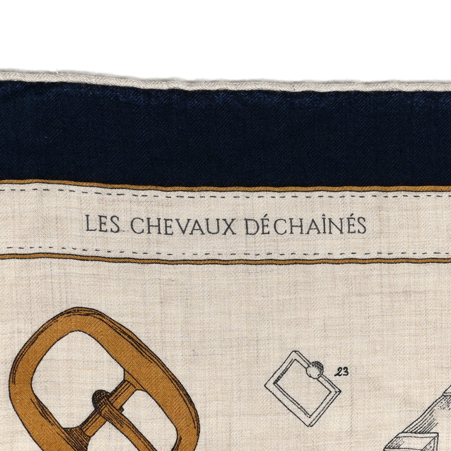 Cashmere Silk Chevaux Dechaines Shawl 140 Marine Naturel Gris