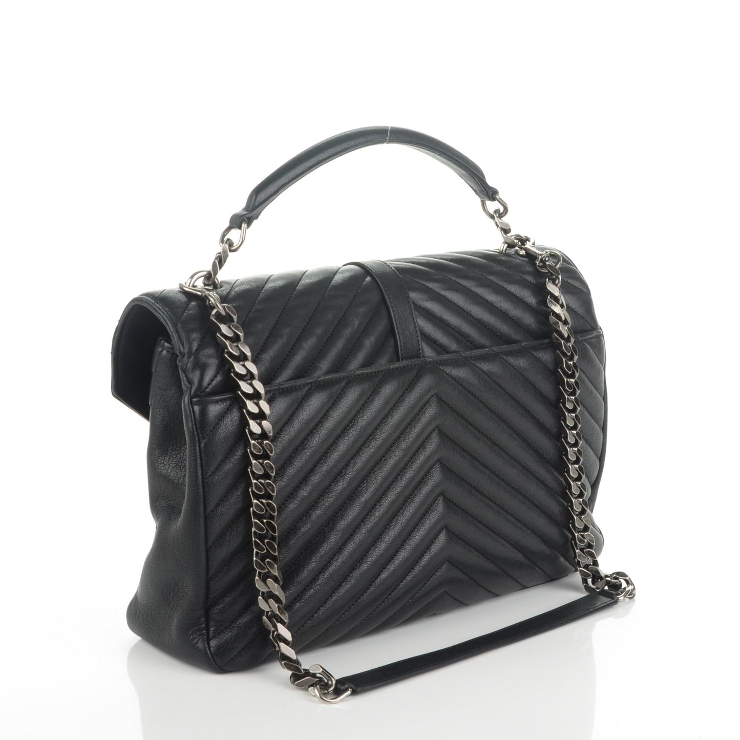 Sheepskin Matelasse Chevron Monogram Large College Satchel Black