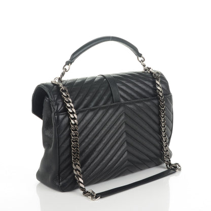 Saint Laurent Sheepskin Matelasse Chevron Monogram Large College Satchel Black 3 of 7