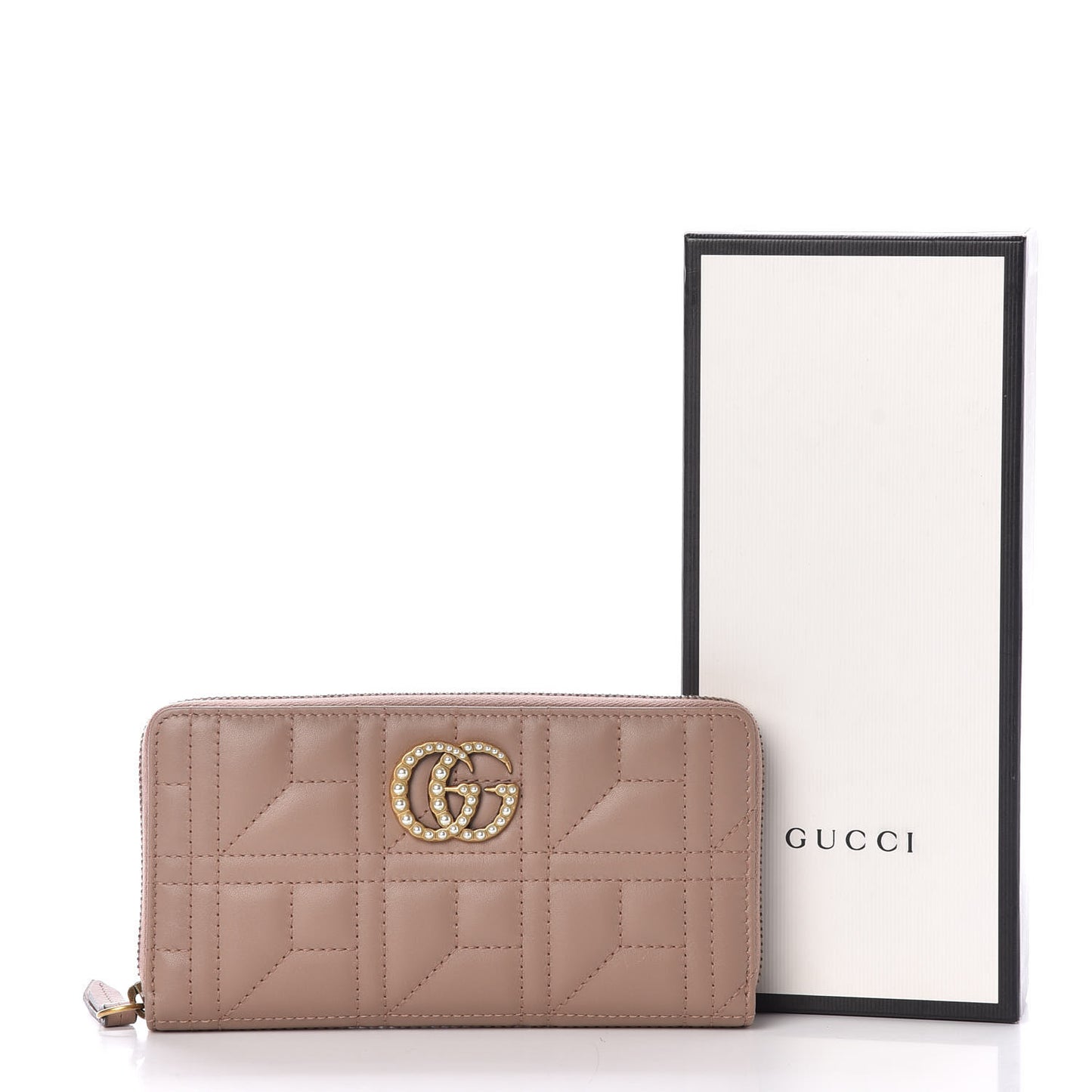 Calfskin Matelasse Pearly GG Marmont Zip Around Wallet Porcelain Rose