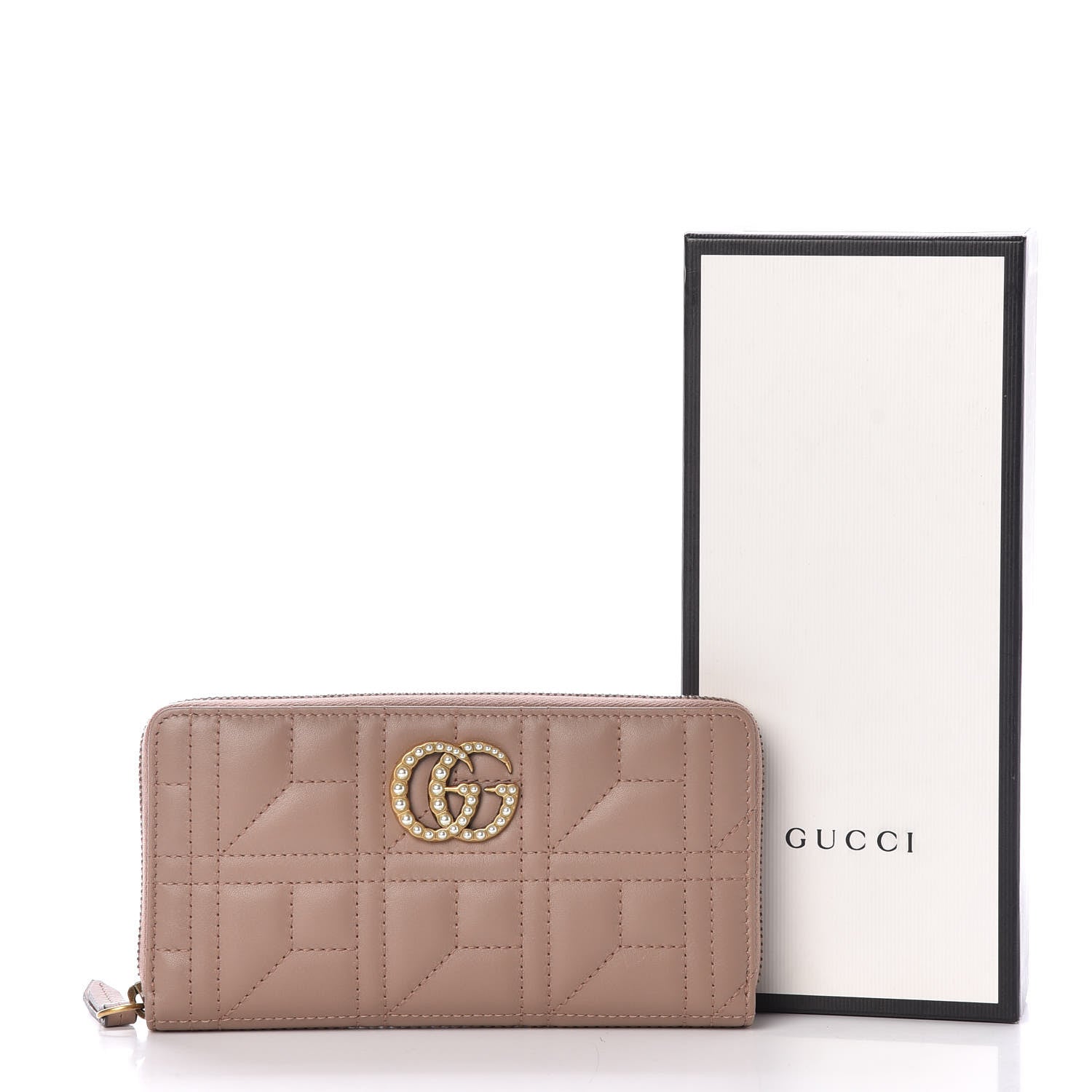 Gucci Calfskin Matelasse Pearly GG Marmont Zip Around Wallet Porcelain Rose 10 of 10