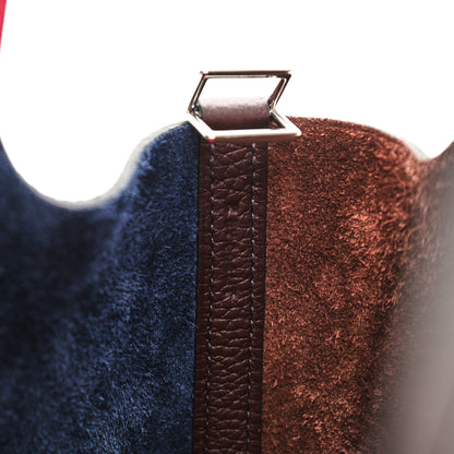 Hermes Taurillon Clemence Casaque Picotin Lock 22 MM Bleu Nuit Framboise Rouge Sellier 7 of 11