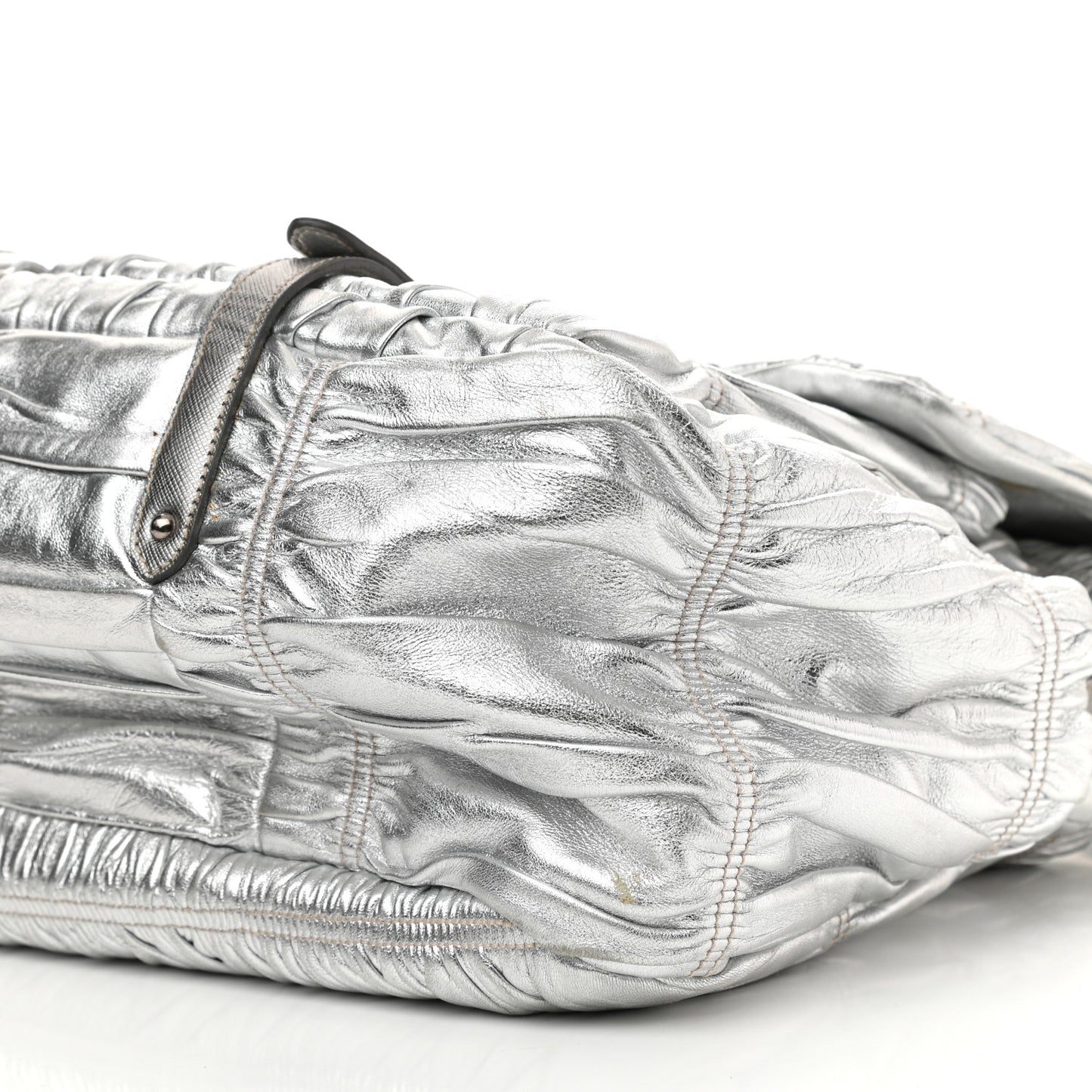 Metallic Nappa Gaufre Messenger Tote Silver