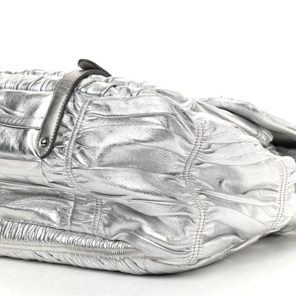 Prada Metallic Nappa Gaufre Messenger Tote Silver 10 of 20
