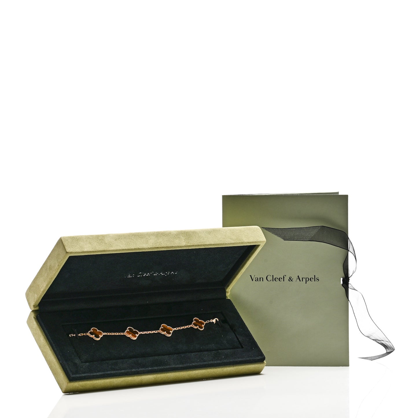 18K Yellow Gold Tiger Eye 5 Motifs Vintage Alhambra Bracelet