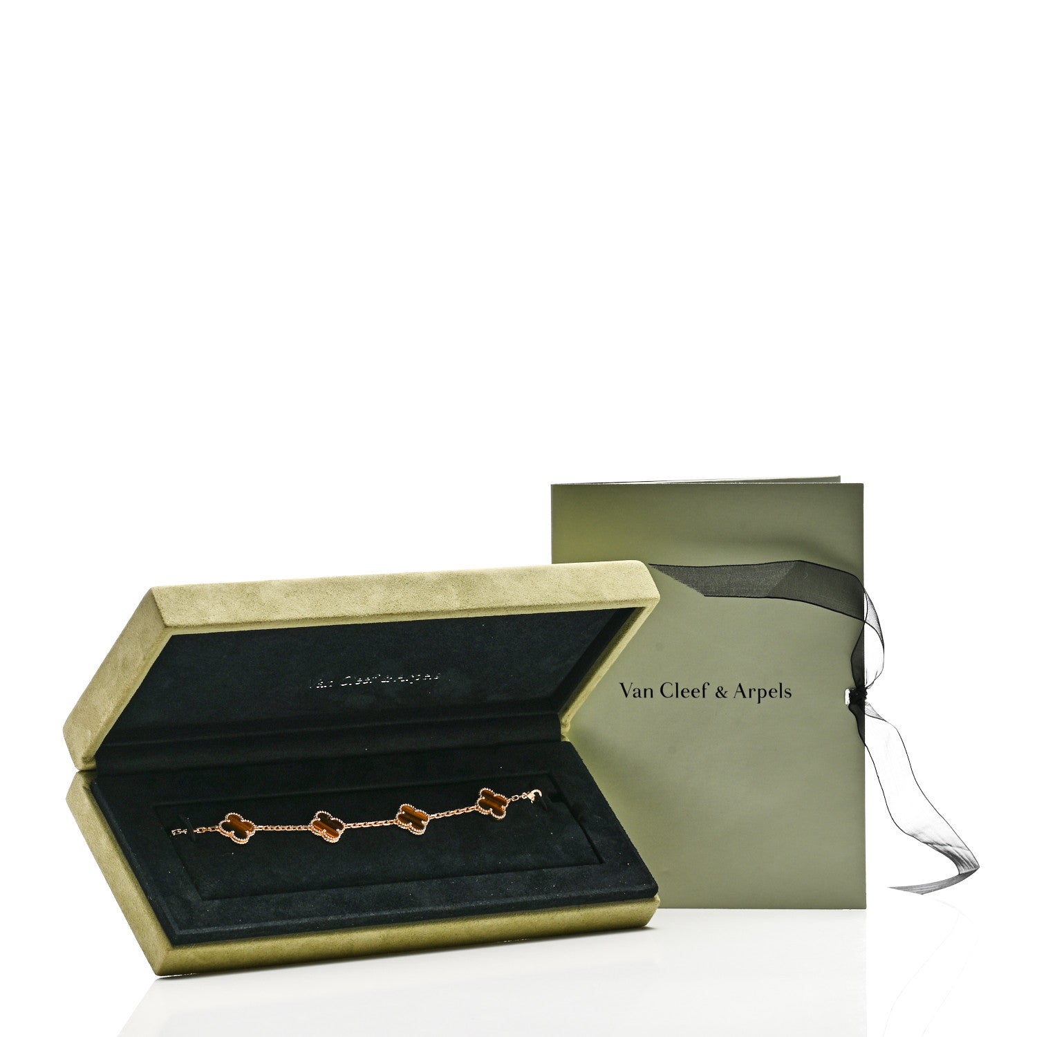 Van Cleef & Arpels 18K Yellow Gold Tiger Eye 5 Motifs Vintage Alhambra Bracelet 5 of 5