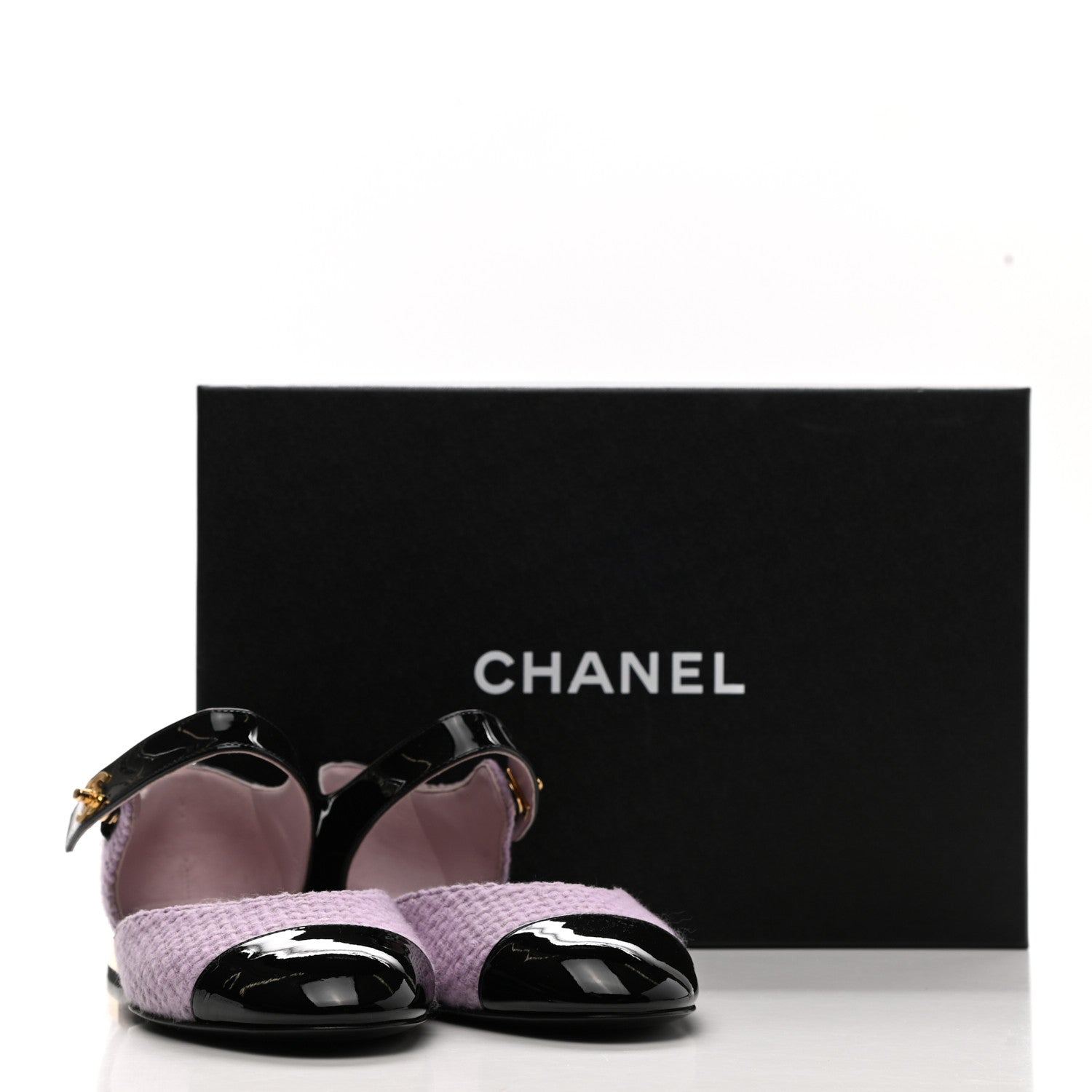 Chanel Tweed Patent Cap Toe Ballerina Flats 36.5 Light Pink Black 10 of 10