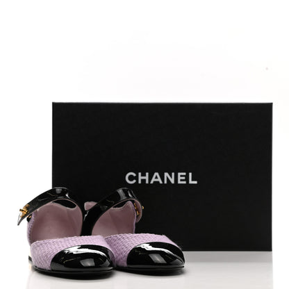 Chanel Tweed Patent Cap Toe Ballerina Flats 36.5 Light Pink Black 10 of 10