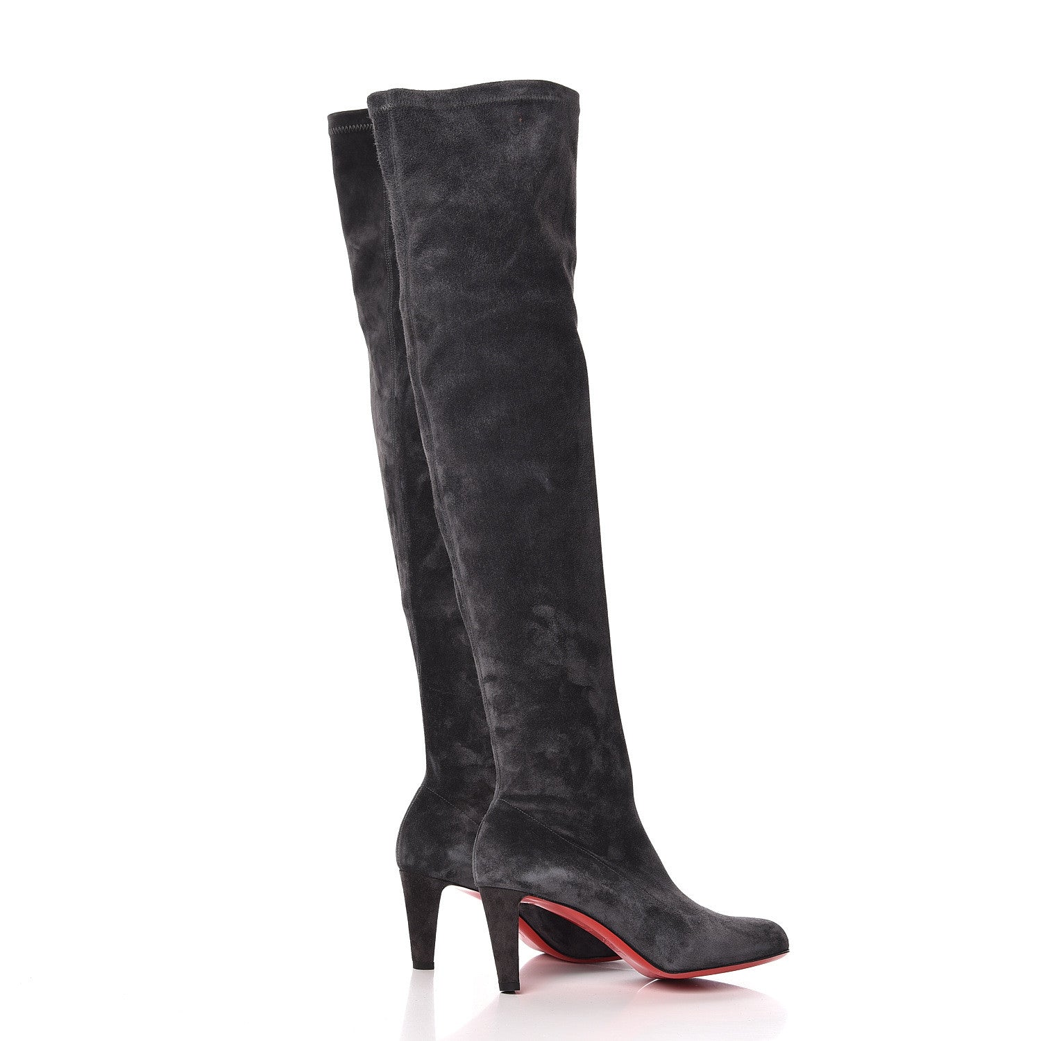 Christian Louboutin Veau Velours Alta Top 70 Over The Knee Boots 37 Fusian 4 of 8