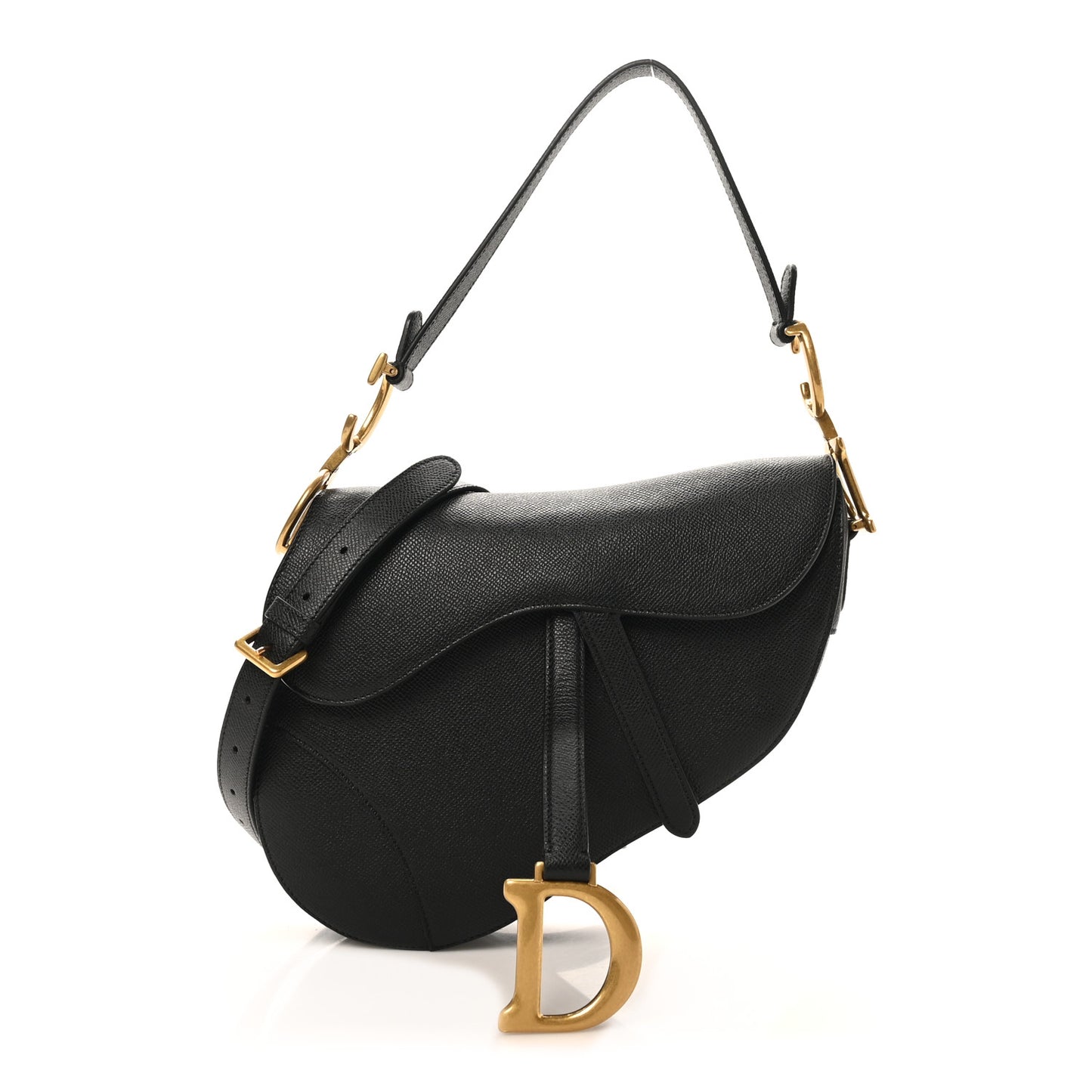 Grained Calfskin Saddle Bag With Strap Black