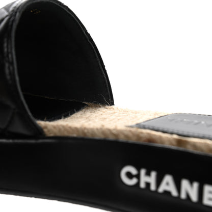Chanel Lambskin Quilted CC Espadrille Slip On Sandals 39 Black 12 of 14
