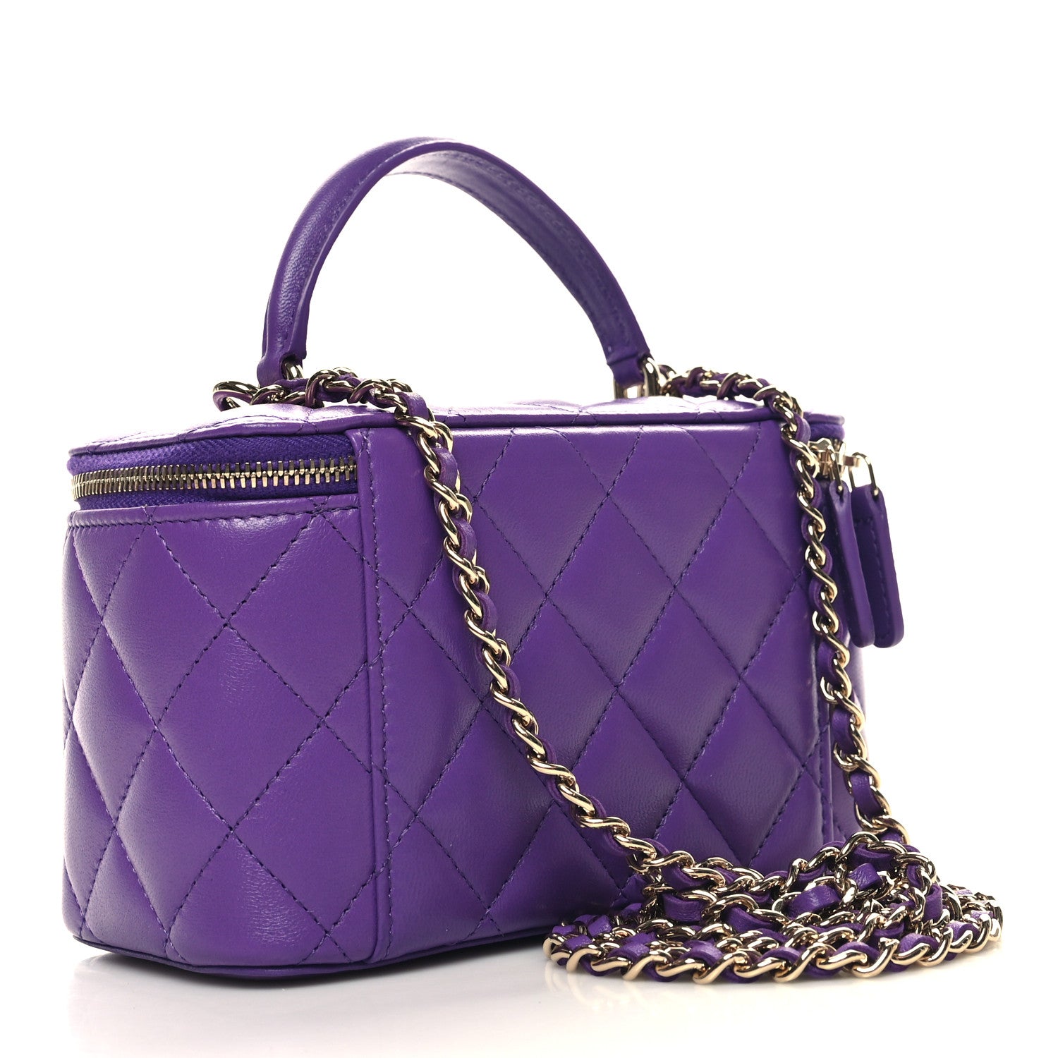 Chanel Lambskin Quilted Small Top Handle Vanity Case With Chain Purple 3 of 11
