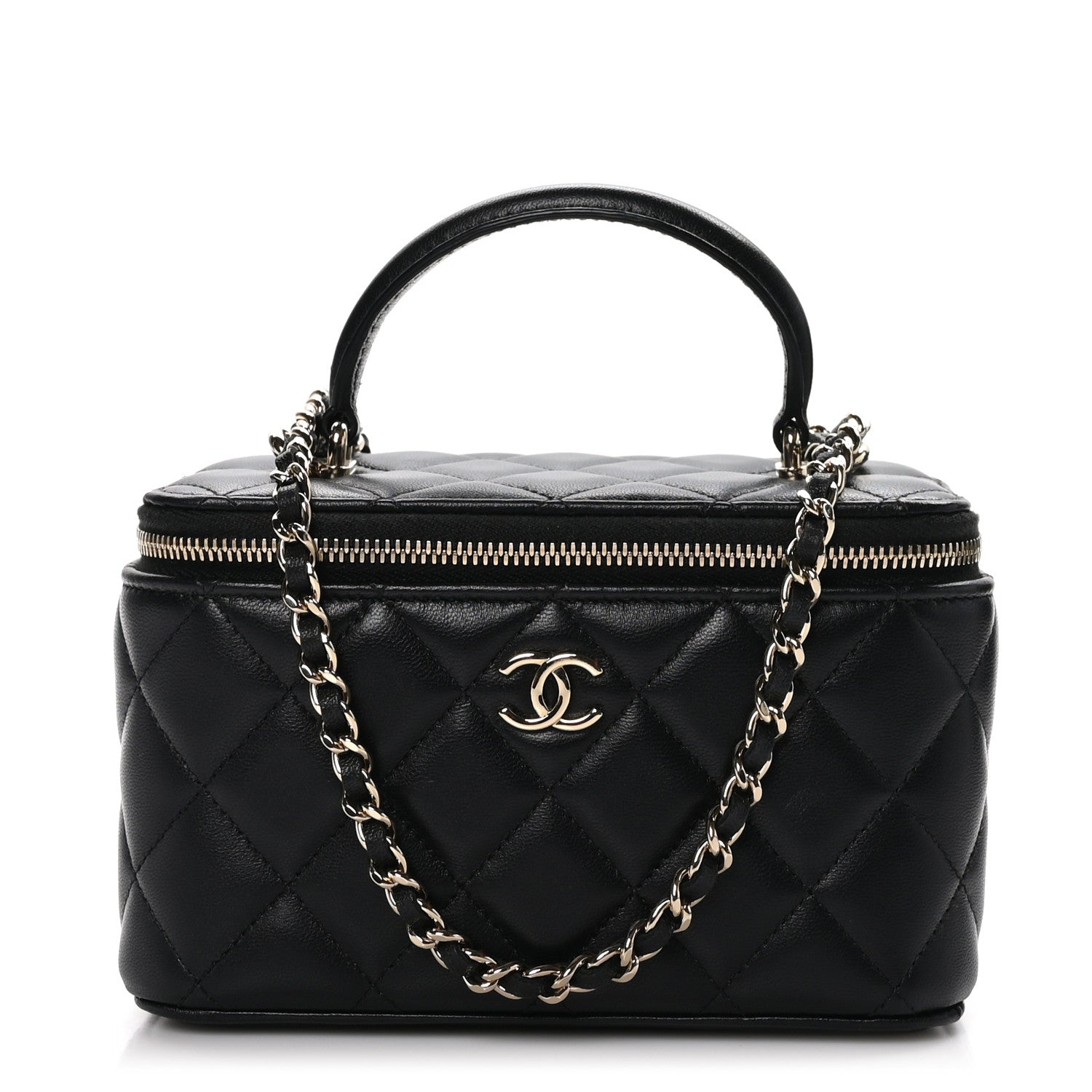 Chanel Lambskin Quilted Small Top Handle Vanity Case With Chain Black 1 of 13