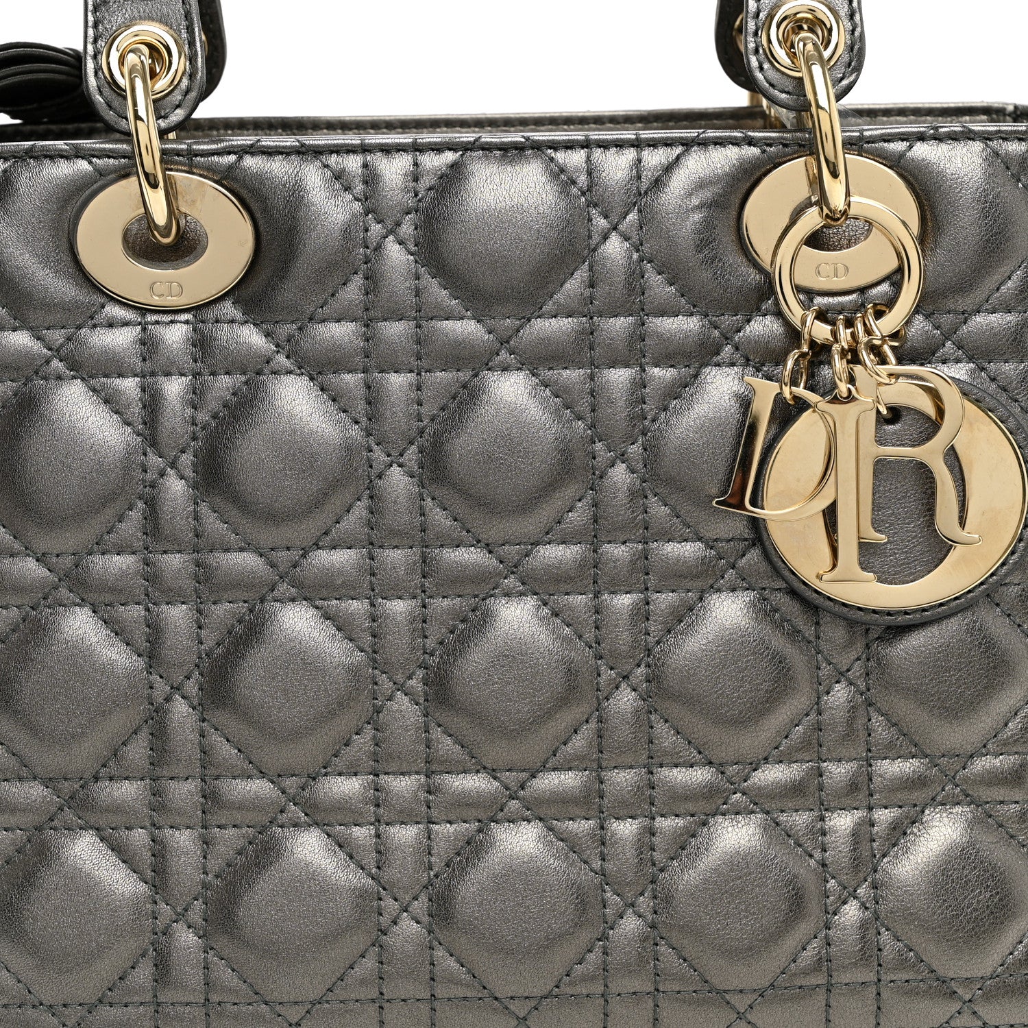 Christian Dior Metallic Calfskin Cannage Medium Lady Dior Gunmetal Grey 8 of 10