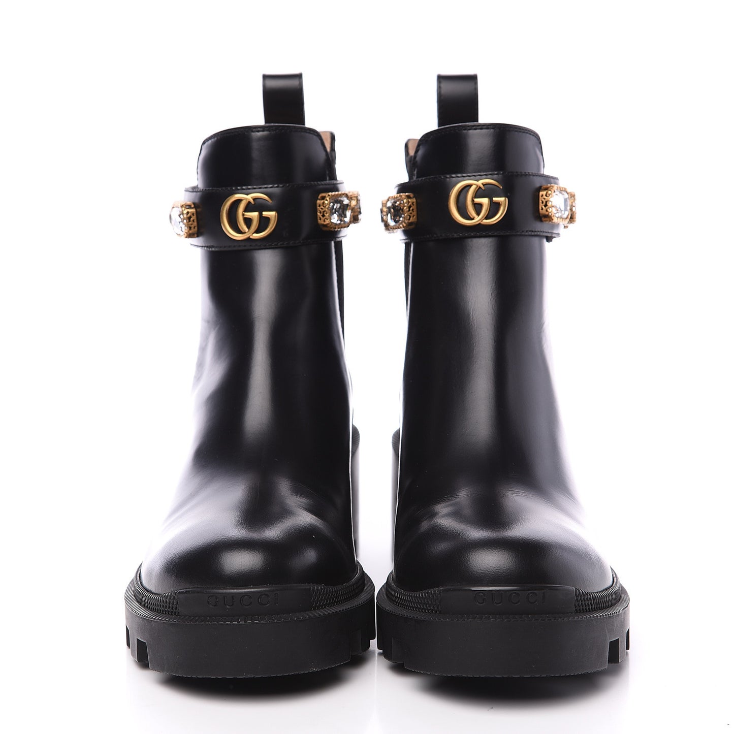 Calfskin Crystal GG Trip Chelsea Ankle Boots 38 Black