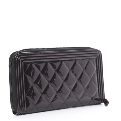 Chanel Metallic Patent Calfskin Quilted Boy L-Gusset Zip Wallet Burgundy 2 of 8