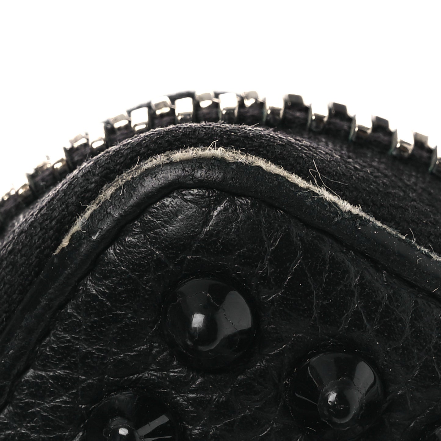 Calfskin Panettone Spiked Zip Around Wallet Black