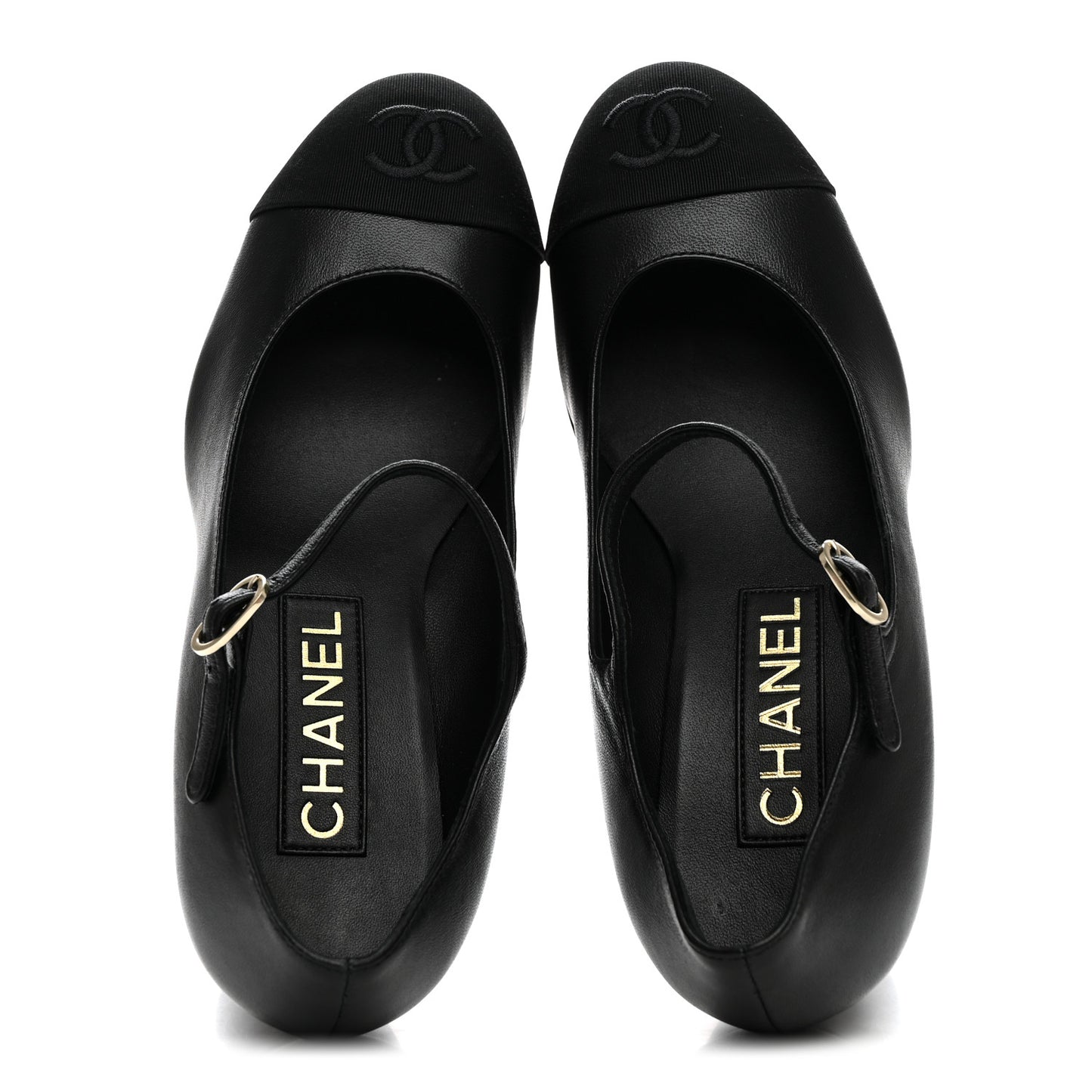 Lambskin Grosgrain Cap Toe CC Mary Jane Pumps 36 Black