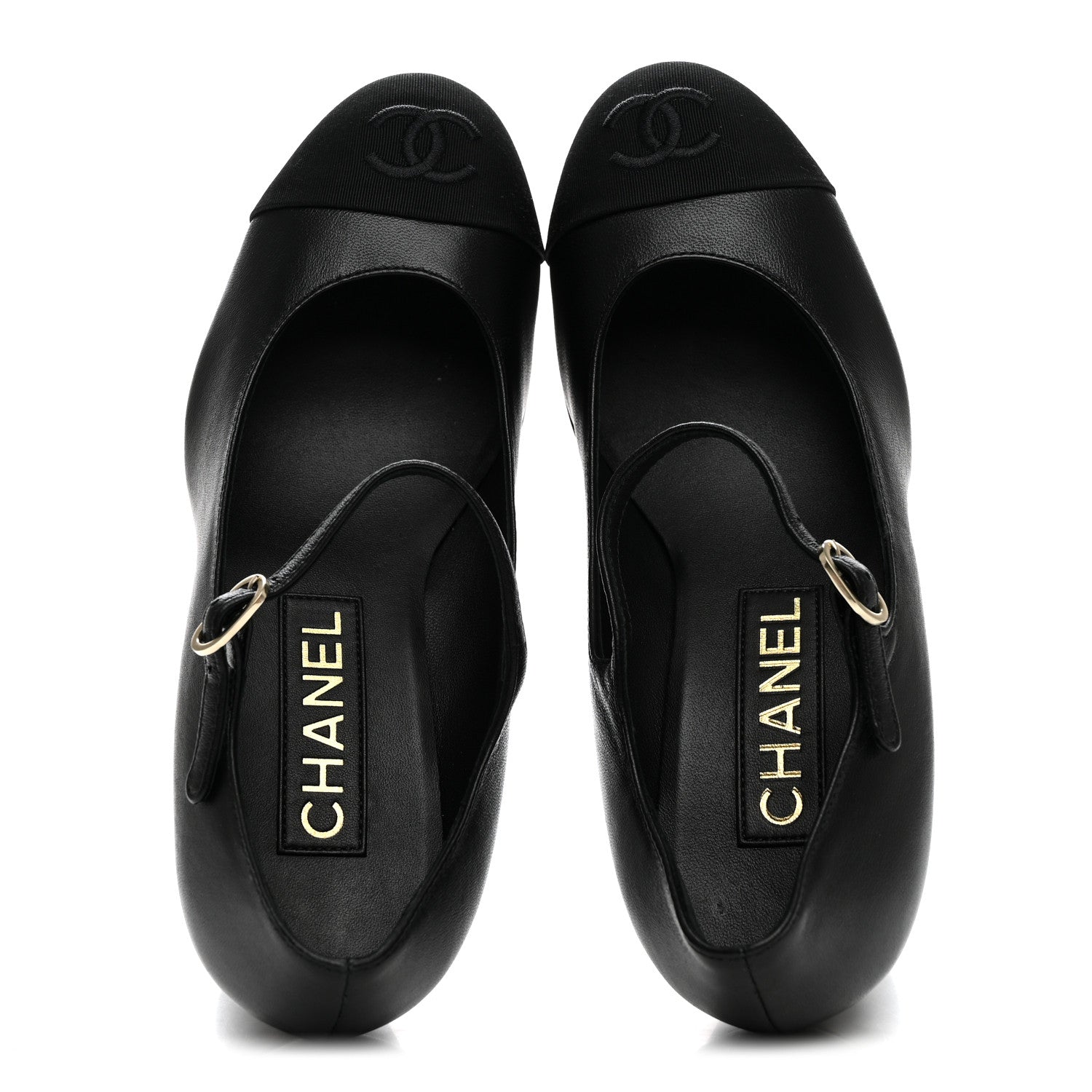 Chanel Lambskin Grosgrain Cap Toe CC Mary Jane Pumps 36 Black 2 of 10