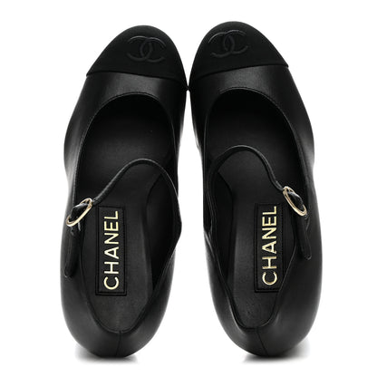 Chanel Lambskin Grosgrain Cap Toe CC Mary Jane Pumps 36 Black 2 of 10