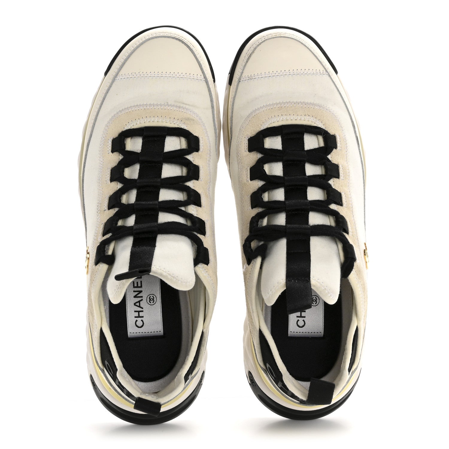 Chanel Velvet Calfskin Mixed Fibers CC Sneakers 38 Ivory Black 2 of 9